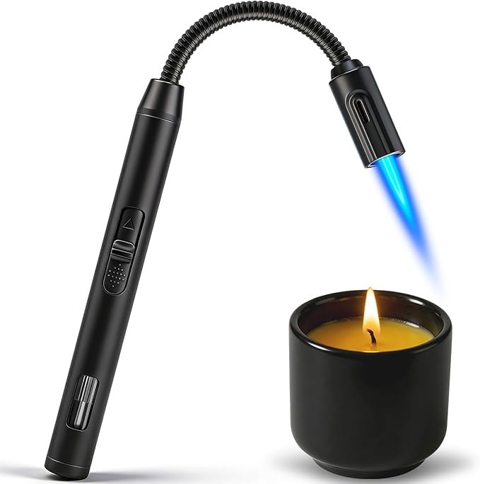 LcFun Torch Lighter Refillable Butane Lighters with Flexible Long Neck and Visible Fuel Window, Windproof Jet Flame Long Matches for Candles Grill Fireplace Kitchen Camping (Butane Not Included)