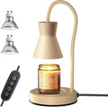 LALISU Candle Warmer Lamp with Timer and Dimmer, Vintage Electric Candle Melter with 2 Bulbs, Melter Scented Candle Height Adjustable Compatible with Jar Candles, House Warming Gifts (Beige)
