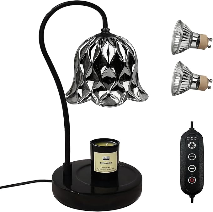 Candle Warmer Lamp with Timer&Dimmer, Adjustable Brightness Marble Base Electric Wax Melts Warmer, Home Decor Candle Warming Lamp Gifts with 2 Bulbs