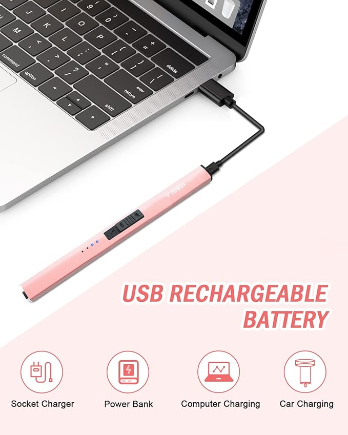 Rechargeable Lighter Electric Candle Lighters Arc Plasma Flameless Windproof USB Lighter Multi-Safety Protection (Rose Gold)