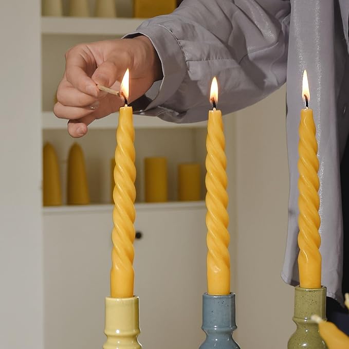 DEYBBY 7 inch Spiral Beeswax Candles Set of 6 - Dripless and Smokless Twisted Pure Bees Wax Candle for Home Decor & Gift Any Occasions