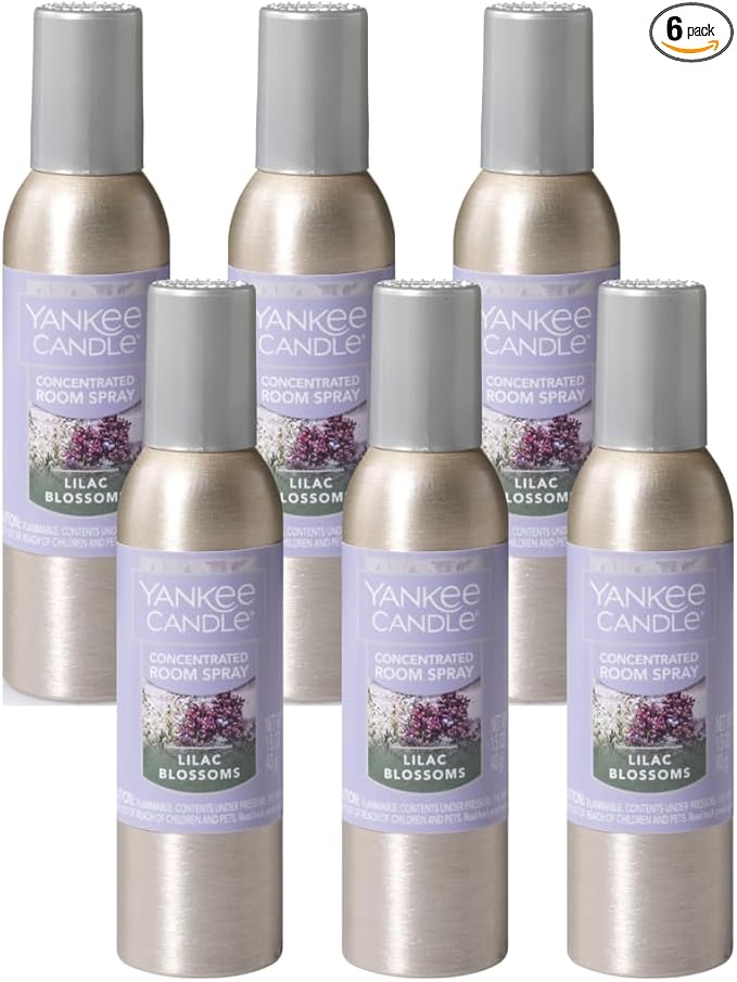 Yankee Candle Concentrated Room Spray, Lilac Blossoms, Odor Neutralizing Aerosol for Home and Bathroom, Instant Long-Lasting Floral Fragrance, 1.5 Ounce (Pack of 6)