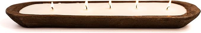 Red Barn Candle Company Wood Dough Bowl Candles | 100% Natural Soy Wax & Essential Oil Infused | Odor Eliminating + Pet Safe | Scented Candle Gifts for Men & Women (Unscented, 5-Wick)