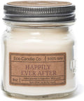 ECO CANDLE CO. Mason Jar Candle, Happily Ever After, 8 oz. - Scents of Wedding Bouquets - 100% Soy Wax, No Lead, Kraft Label & Antiqued Pewter Lid, Hand Poured, Made from Midwest Grown Soybeans