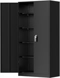 Greenvelly Metal Storage Cabinets 72” Black Garage Steel Storage Cabinet with Doors and Shelves, Metal Tool Cabinet, Steel File Cabinet for Home Office, Basement, Warehouse, Classroom（Anti Tipping）