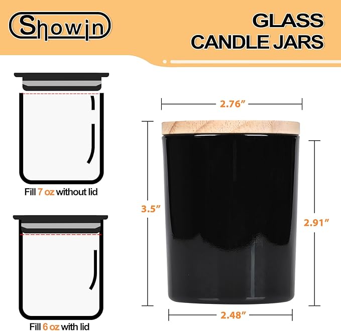 Thick Candle Jars for Making Candles 16 Pcs, 7 OZ Empty Jars with Wood Lids for Candle Making, Sample Container, Glossy Black