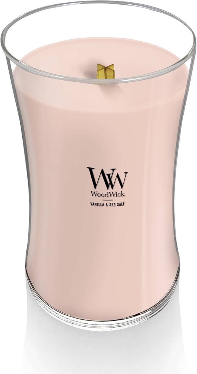 WoodWick Vanilla Sea Salt Large Hourglass Candle Premium Soy and Paraffin Wax Blend Pluswick Innovation Wood Wick