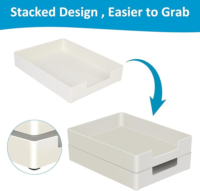 Desk Organizer Tray, 1-Pack A4 Letter-Size Tray, Plastic Printer Paper Holder, Rectangular Desktop Stackable File Holder for Office Supplies School Home, Mail Document Storage Containers (White)