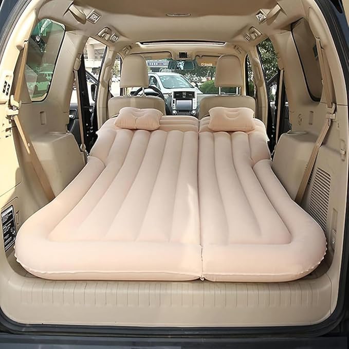 Car Air Mattress for Sonata SEL 2024, Inflatable Bed Thickened Flocking Sleeping Pad Foldable Travel Camping Backseat Cushion,Beige