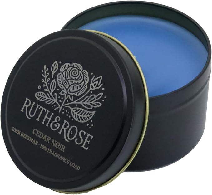 RUTH & ROSE | Cedar Noir | 100% Beeswax Scented Candles for Home, 8oz, +65 Hours Burn Time, Aromatherapy Non Toxic Candles, Gift for Women & Men, Perfect for Travel or Gifting