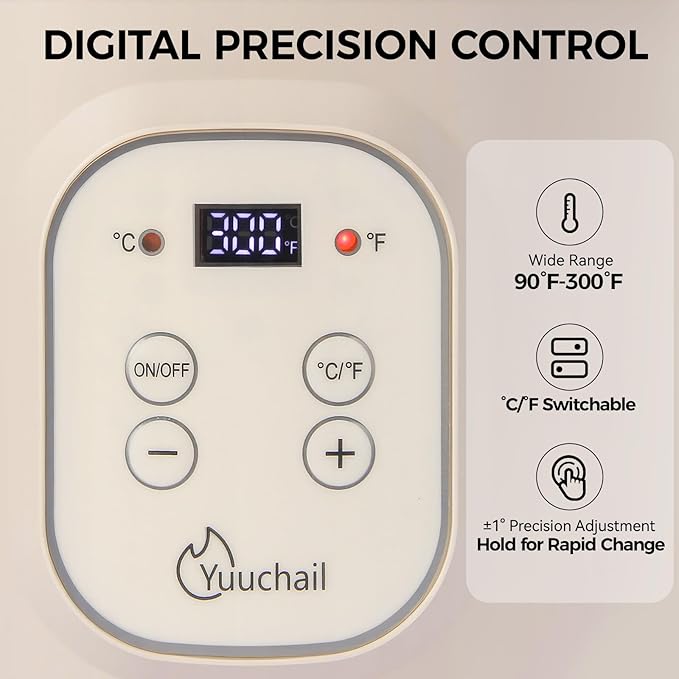 Yuuchail 1.6QTs Electric Wax Melter with Digital Display, Precise Temp Control 90–300°F, 3-Hour Auto Shut-Off & Non-Stick Coating, Wax Melting Pot for DIY Candle Making, Soap Making, Wax Crafts