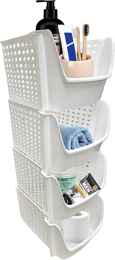 TidyFriend Small Stackable Storage Bins for Toy Organizer and Storage 4 Pack, Toy Storage Organizer for Kids Room and Home Organization (White)