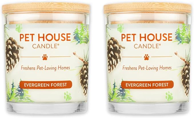 Pet House Candle Plant-Based, Clean Burning Long Lasting Scented Pet Odor Candle for Home - Evergreen Forest