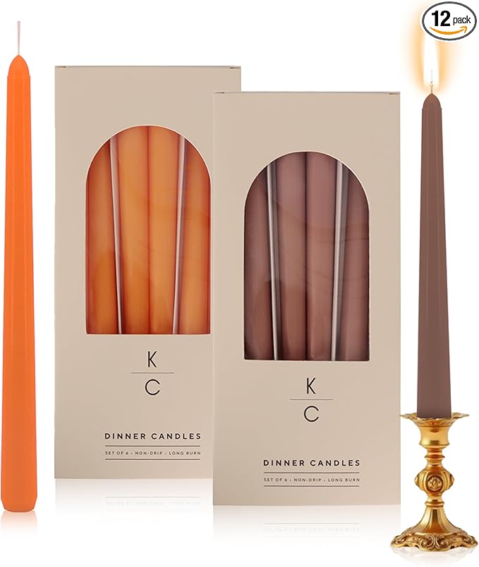 Tapered Dinner Candles - Soy & Paraffin Blend, Dinner Candles with Long-Lasting 7-Hour Burn for Stylish Homes - Candle in Curated Colors Ideal Gift for Hosts, Brides & Event Planners-Latte & Orange