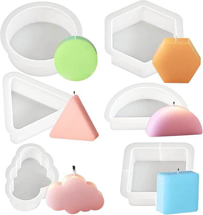 6 Pack Candle Molds for Candle Making, Moldes para Velas, Geometric Figure Silicone Candle Molds for DIY Scented Candle, Soy Wax, Cake, Soap, Resin Casting Craft Making