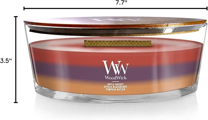 WoodWick Autumn Harvest Holiday Candle Gifts for Women and Men, 16 oz Ellipse Trilogy Candle with Crackling Wick