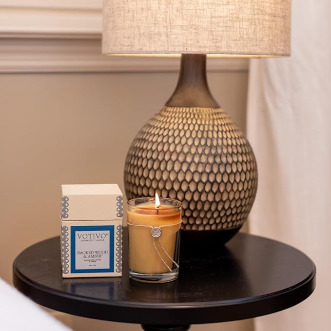 VOTIVO 6.8oz Aromatic Soy Blend Highly Fragranced Home Decor Jar Candle-Smoked Wood & Amber
