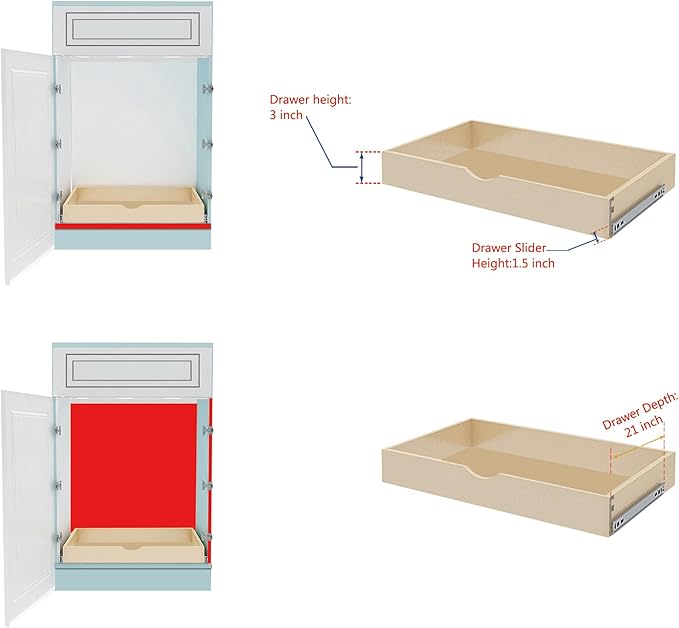 COUVER DIY Non-Assembled Birch Wood, Pull-Out Cabinet Organizers, Under Sink Organizers for Bathroom & Kitchen, Cabinet Slide-Out Organizers and Storage, Soft Closed Rail, 18 inch