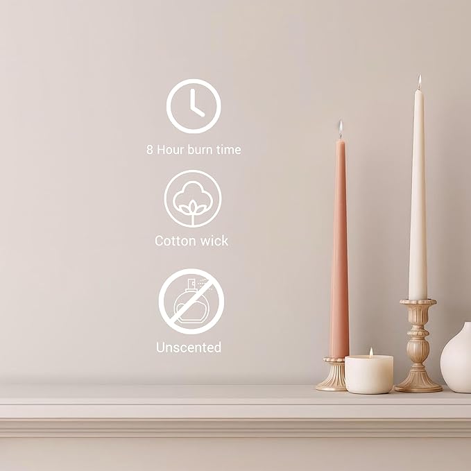 Tapered Dinner Candles - Soy & Paraffin Blend, Dinner Candles with Long-Lasting 7-Hour Burn for Stylish Homes - Candle in Curated Colors Ideal Gift for Hosts, Brides & Event Planners-Coral
