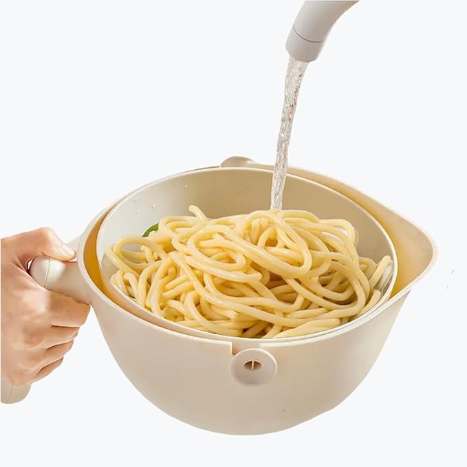 2-1 Colander for Kitchen-washing bowl for food-fruit -fruit and vegetable washing bowl(Cream White)