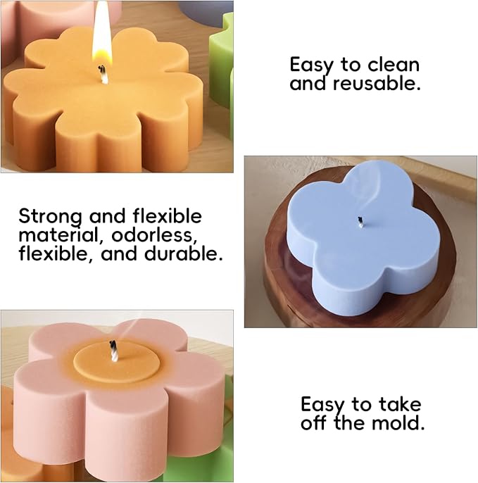 4 Pack Candle Molds for Candle Making, Moldes para Velas, Flower Molds Silicone Candle Molds for DIY Scented Candle, Soy Wax, Cake, Soap, Resin Casting Craft Making