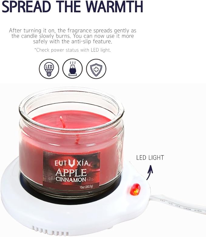 Eutuxia Candle Warmer for Home & Office, Set of 2, Great for Warming Up Cups, Coffee Mugs & Beverages on Desks Tables & Countertops. Electric Heated Plate Warms Quickly, Enjoy Hot Drinks on Cold Days