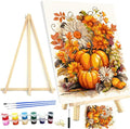 Meothan Paint by Numbers Kits for Adults Framed, Fall Paint by Number for Adults Beginners, Autumn Pumpkin Paint by Numbers Kits on Canvas with Framed for Home Wall Decor 12x16inch (with Easel)