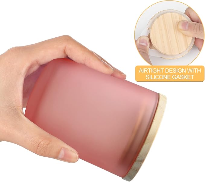 SHOWIN Thick Candle Jars for Making Candles 12 Pcs, 7 OZ Empty Jars with Wood Lids for Candle Making, Sample Container, Frosted Pink