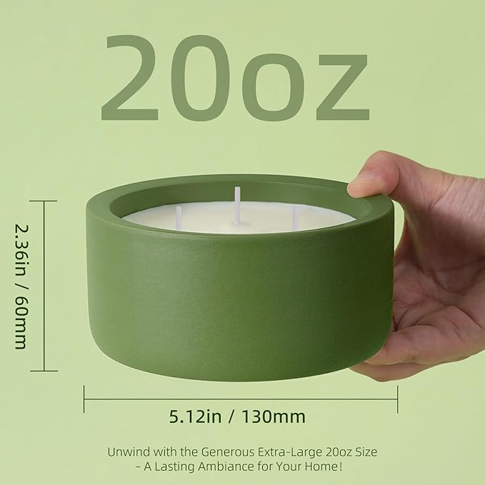 Viyffo Large Citronella Candles Outdoor, 3 Wick 20oz Citronella Candle Indoor, Non Toxic Soy Scented Candle, Green Ceramic Jar for Patio, Deck, Garden, Backyard & Camping, Home Fragrance, Décor & Gift