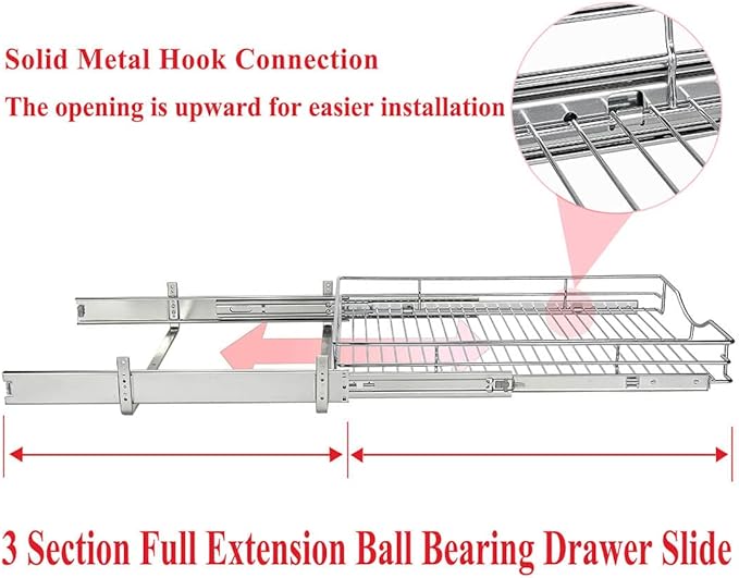 DINDON 1 Tier Pull Out Cabinet Organizer (17" W x 18" D) Heavy-Duty Metal Sliding Drawer Shelf, Slide Out Wire Basket for Kitchen Cabinets, Pantry, Bathroom, Chrome Finish…