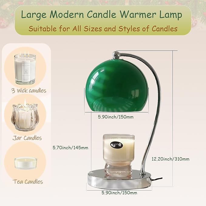 Candle Lamp Warmer, Wide Base Scented Candle Warmer with Timer and Dimmer, Modern Candle Melting Lattern, Home Decor Table Lamp (Green)