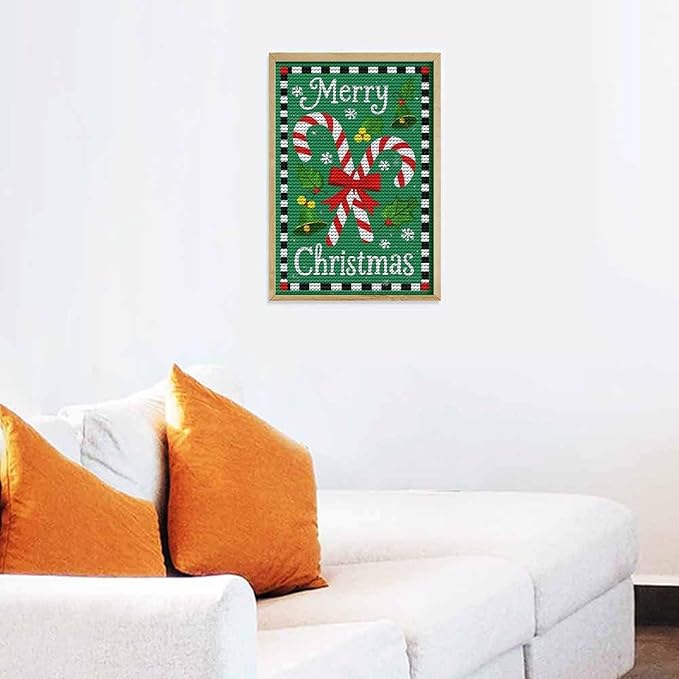 AIVKIEJK Diamond Painting Kits for Adults - Festive Merry Christmas Red Bow, Candy Cane & Bell Painting DIY 5D Full Drill Diamond Dots Paintings with Diamonds Gem Art and Crafts Home Decor 8"x12"