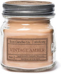 ECO CANDLE CO. Mason Jar Candle, Vintage Amber, 8 oz. - Scents of Wood Resin, Nutmeg, Cinnamon, & Vanilla - 100% Soy Wax, No Lead, Kraft Label & Antiqued Pewter Lid, Hand Poured, Midwest Soybeans