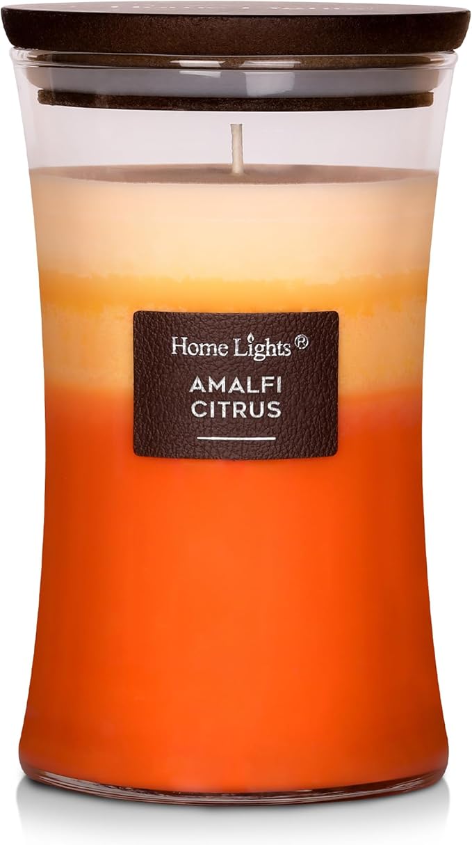 HomeLights 3-Layer Candles for Home Scented, 21.52 OZ Natural Soy Wax Scented Candles Burns Up to 100 Hours, Large Jar, Amalfi Citrus