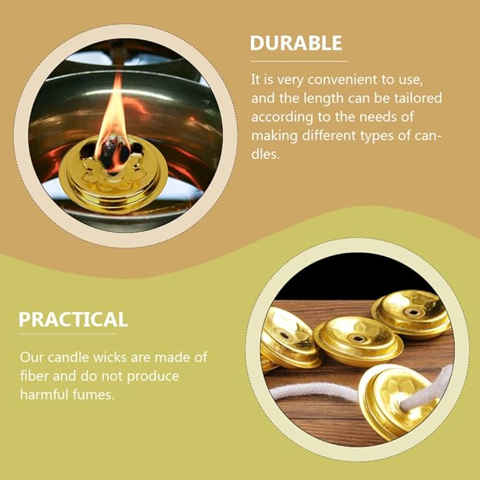 Brass Tube Wick Holder & Wick for Oil Cups, Glass Candles