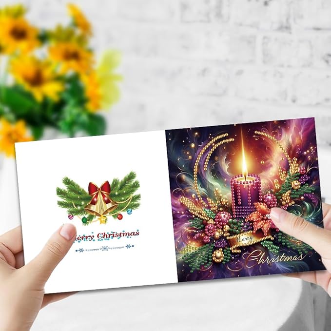 6Pcs Christmas Diamond Art Kits for Adults - DIY 5D Diamond Painting Cards with Envelopes, Sparkling Holiday Candles & Wreath Greeting Cards, Special Shaped Drill Art Crafts
