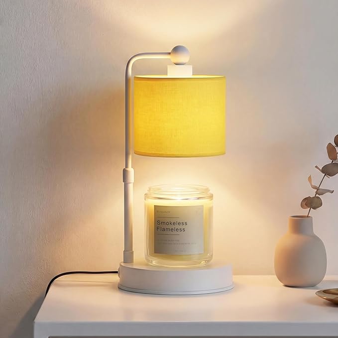 Candle Warmer Lamp with Timer, Dimmable Candle Wax Warmer, Height Adjustable Electric Candle Lamp Warmer with 2 Bulbs, Gifts Idea for Women Her, Mom, Vintage Home Decor for Bedroom-Yellow