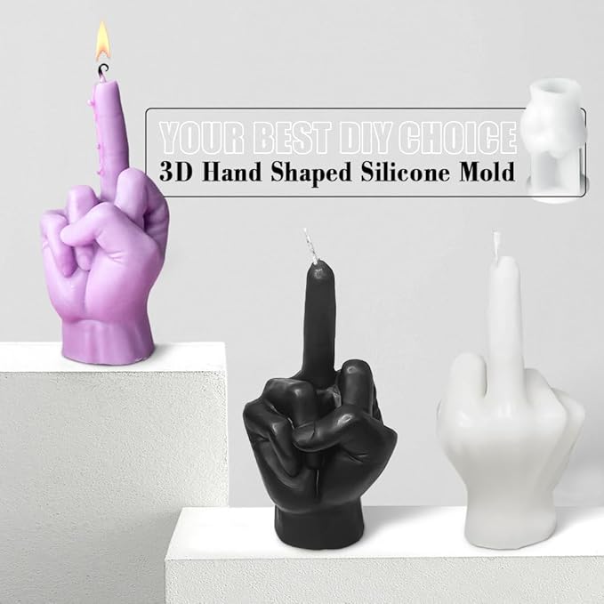 Large Hand Shaped Silicone Mold for Candle Making, 5 Inch Gesture Candle Mold,Middle Finger Shaped Resin Casting Mould for Making Candle Baking Soap Wax Cake Mousse Ice Cream