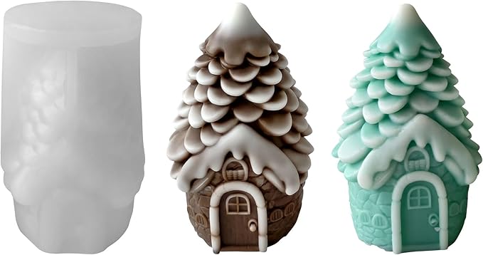 Pinecone House Christmas Cylinder Candle & Resin Mold - Resin Casting Silicone Molds for Home Decor & Candle Making Wave Spiral Mold