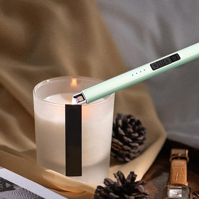 ARECTECH Electric Candle Lighter with Type-C Cable Birthday Gift for Man Women Wife Rechargeable Plasma Arc Lighters for Candle Camping Kitchen Stove Green 2 Pack
