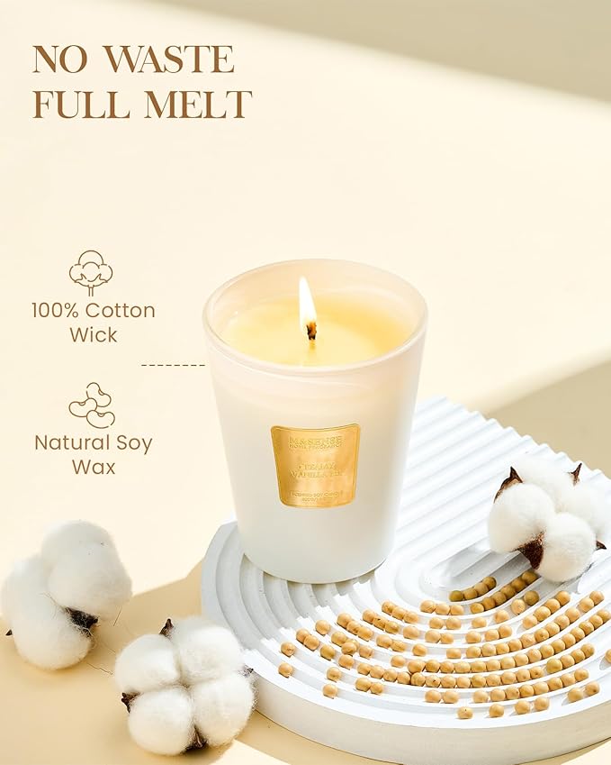 M&SENSE Creamy Vanilla Pie Soy Candle, 14.1oz 60H Long Lasting, Aromatherapy Candle for Bedroom Stress Relief New Year Winter Home Decor Gifts