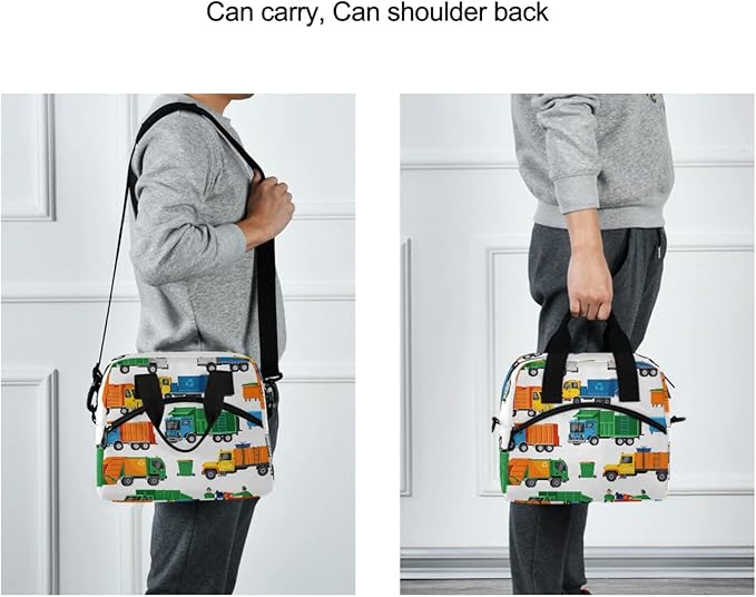 CBBYY Garbage Truck Lunch Bags for Women Men, Reusable Insulated Lunch Box, Adjustable Shoulder Straps Tote Lunch Bag for Work Picnic School