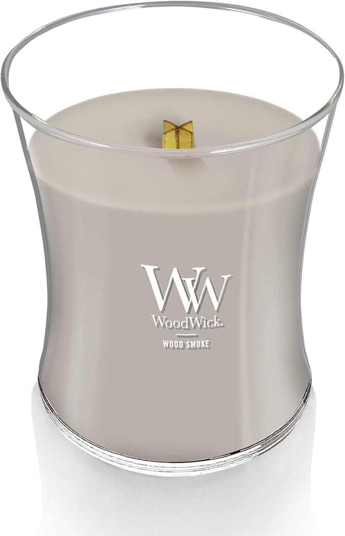 WoodWick Wood Smoke Hourglass Candle 9.7 oz. Medium Fall Candle with Crackling Wick for Smooth Burn Aromatherapy Soy Wax Blend
