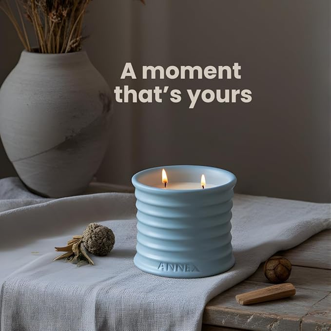 Annex Sea Breeze and Cypress Balls Luxury Scented Candle - 8oz Handmade Blue Ceramic Jar Candle, 50hr Clean Burn, 100% Non Toxic Soy Wax, Aesthetic Home Decor Gift for Men and Women - Sandalwood & Oud