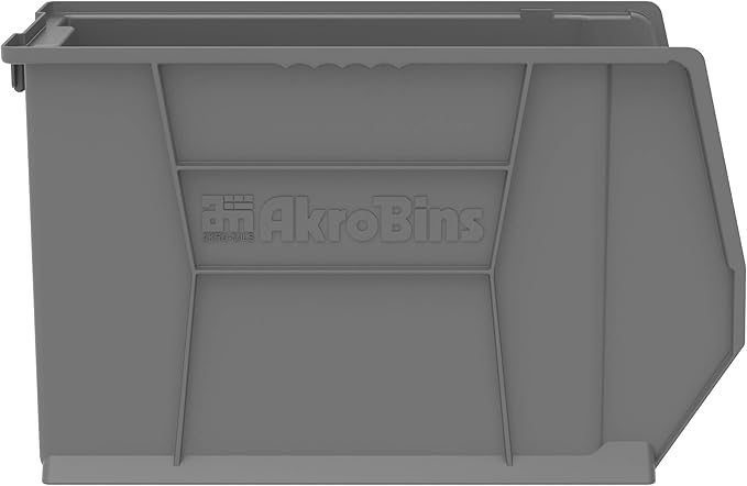 Akro-Mils 30282 Super-Size AkroBins Plastic Storage Bins, Space-Saving Stackable Bins for Garage, Classroom, Warehouse Organization, 20" L x 12" W x 12" H, Grey, 2-Pack