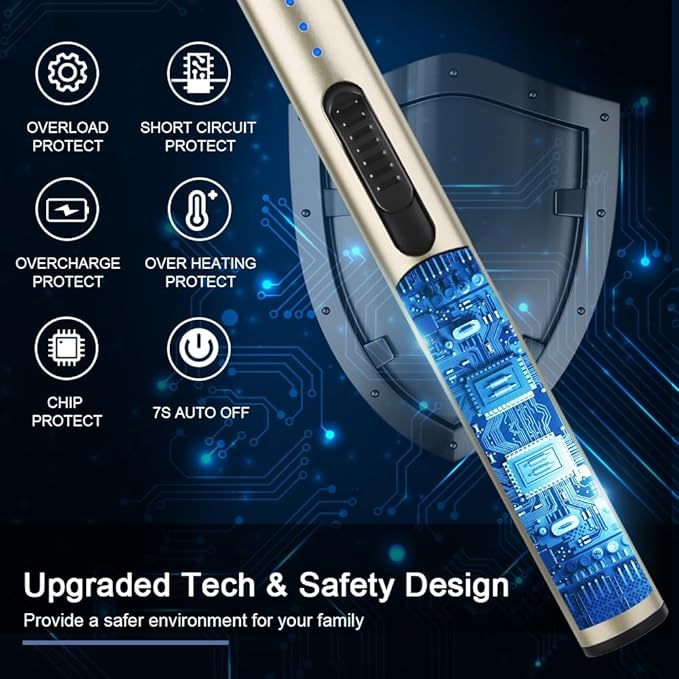SUPRUS Electric Arc Windproof Flameless USB Rechargeable Lighter with Safety Lock for Candle (Champagne Gold)