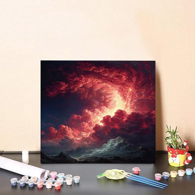 Paint by Numbers Kit for Adults Cloud Paint by Numbers Mountain DIY Crafts for Adults Canvas Paintings Kits, Hobbies for Women Art With Accessories for Home Wall Decor 24x24inch Without Frame 8-47Q9
