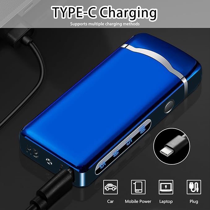 SKRFIRE USB Rechargeable Plasma Lighter – High-Power Arc Lighter with Digital Battery Indicator, Touch Ignition & Windproof for Candle, BBQ, Camping & More (Blue Ice)
