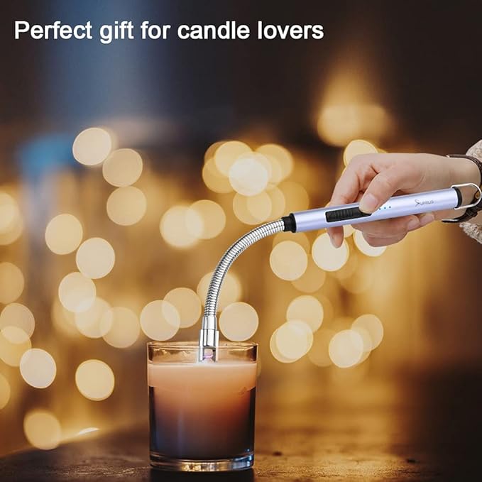 SUPRUS Electric Candle Lighter USB Type C Rechargeable Lighter Steel Shell & Hanging Hook with 360° Flexible Neck(Blue)