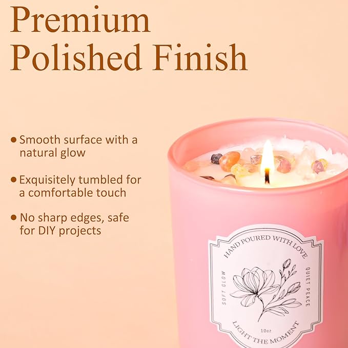 12Pcs Assorted Pink Glass Candle Jars with Wooden Lids for Making Candles, 10 OZ Empty Candle Jars with Labels and 100g Crystal Rocks, Candle Making Supplies Candle Containers for Home DIY & GIFTS
